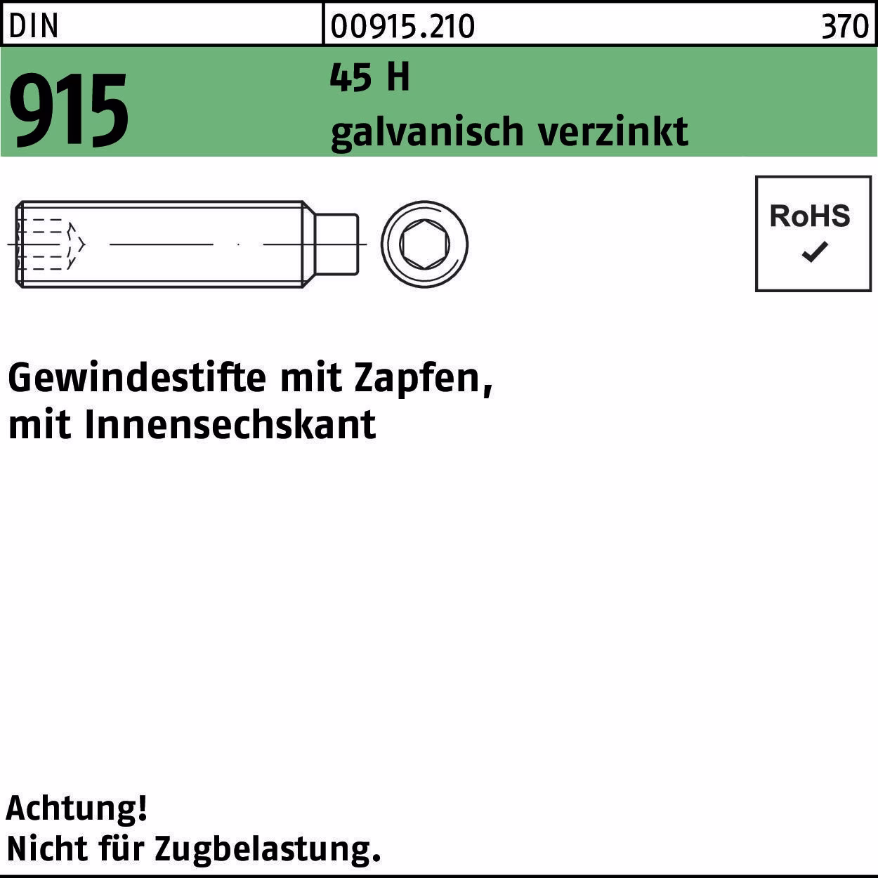 Gewindestift DIN 915 Zapfen/Innen-6kt M5x30 45 H galv.verz. 200St.