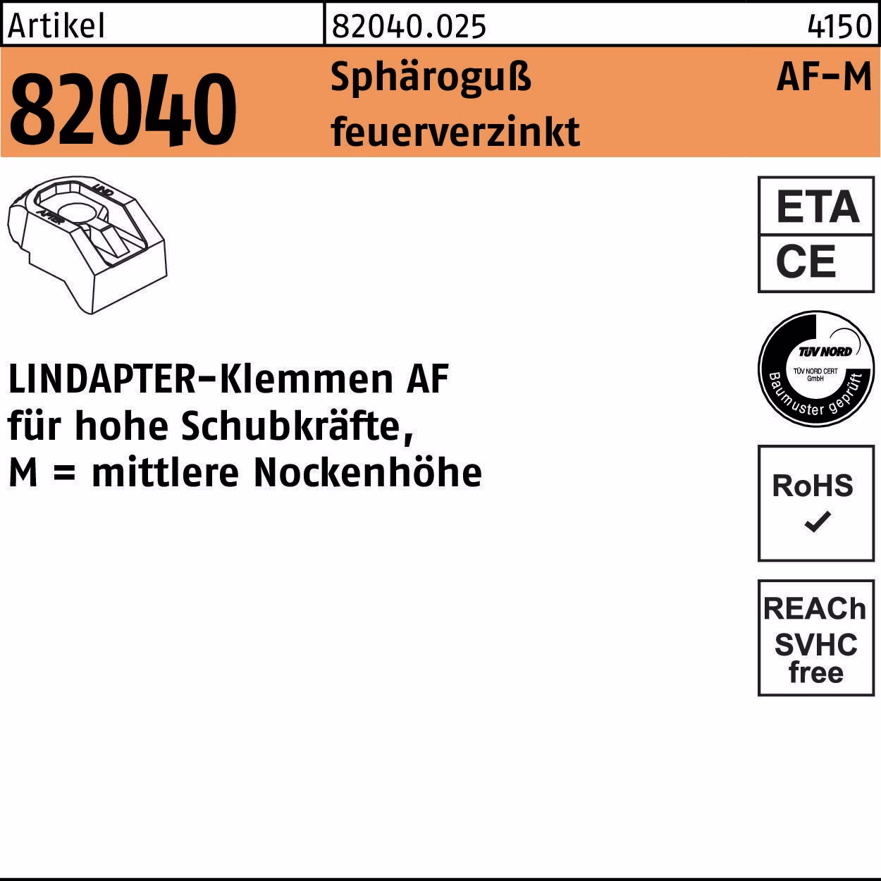 Klemme R 82040 Sphäroguß feuerverzinkt 1 Stück LINDAPTER