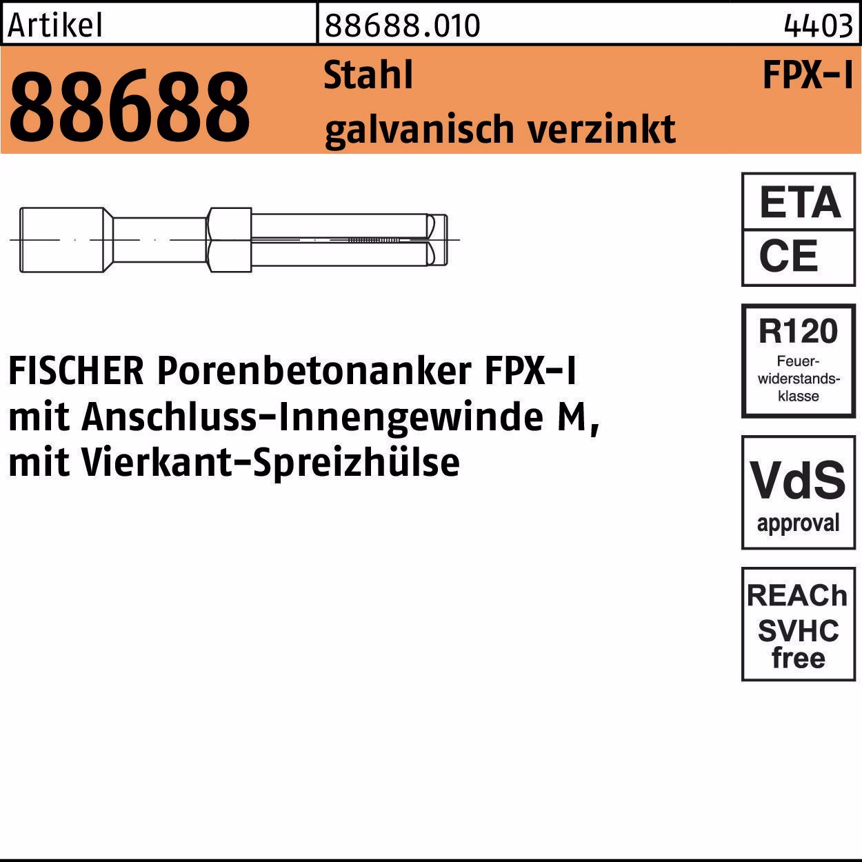 Porenbetonanker R 88688 FPX -I Stahl galv.verz. 25