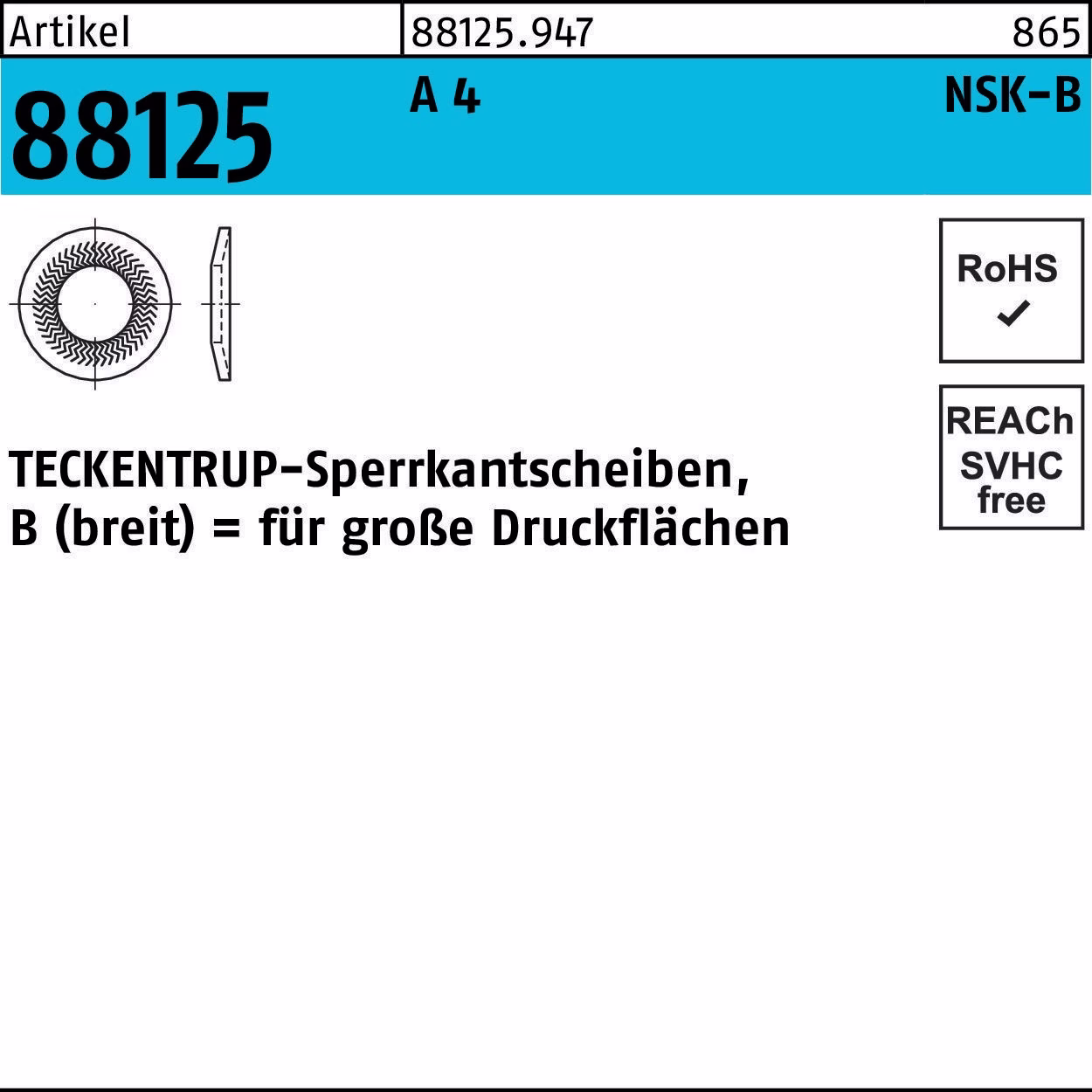 Sperrkantscheibe R 88125 NSK-B 8 A 4 500 Stück