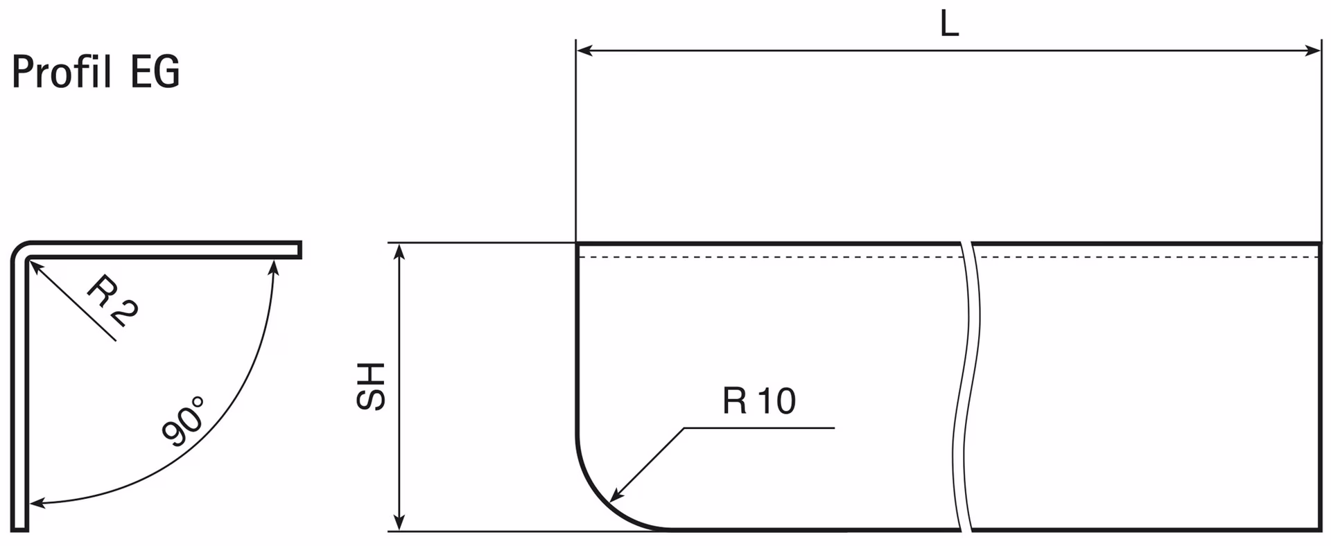 Eckschutzwinkel L.1000mm Schenkelhöhe 20x20mm VA 1.4301 geb.Korn 320