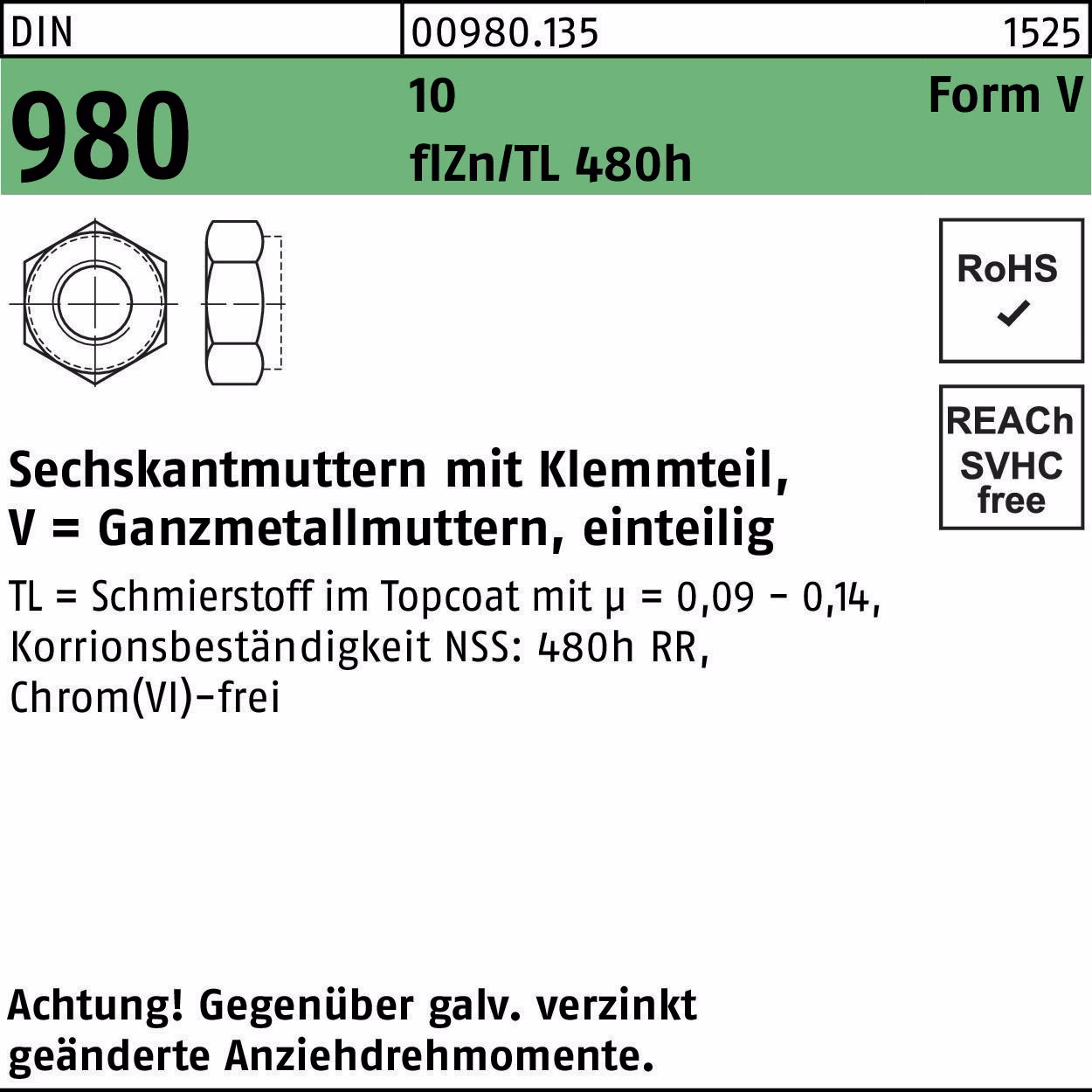 Sechskantmutter DIN 980 Klemmteil VM 8 10 flZnnc 480h-L 500St.
