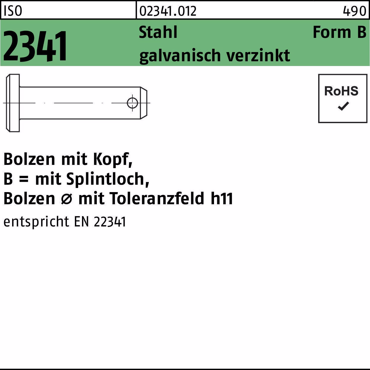Bolzen ISO 2341 m.Kopf/Splintloch B Stahl
