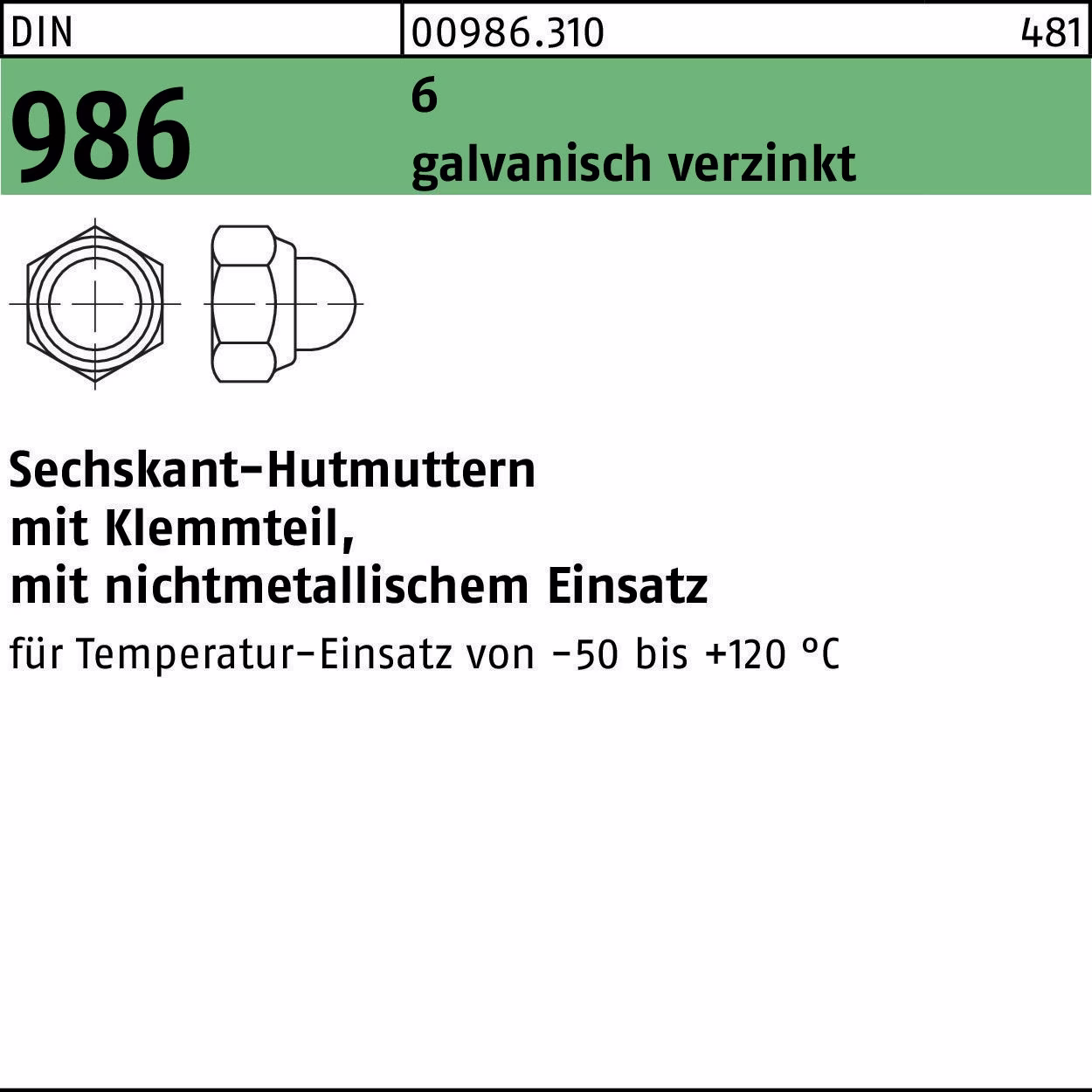 Sechskanthutmutter DIN 986 Klemmteil