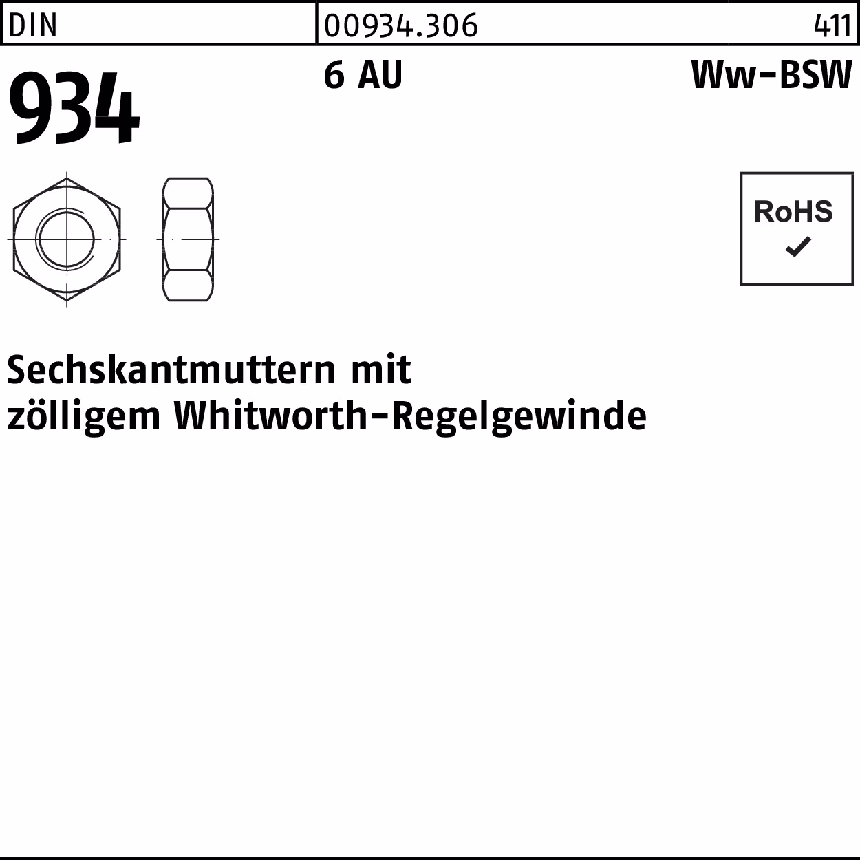 Sechskantmutter DIN 934 WW 6 Automatenstahl