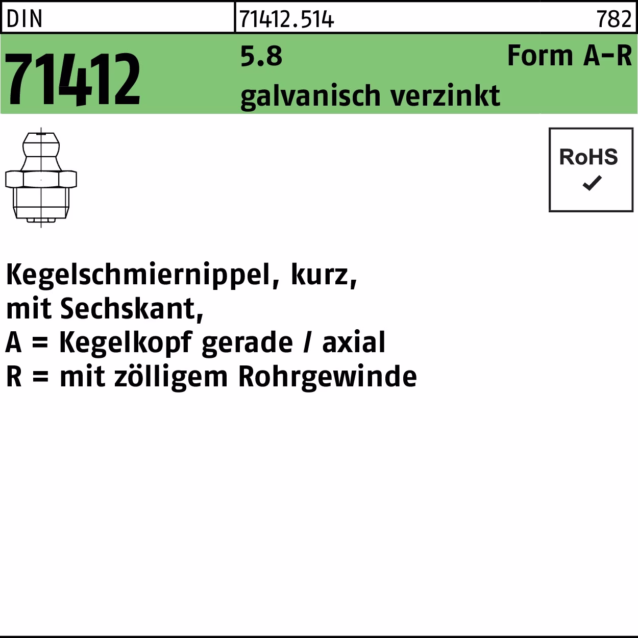 Kegelschmiernippel DIN 71412 FormA-R AR 5.8 galv.verz.