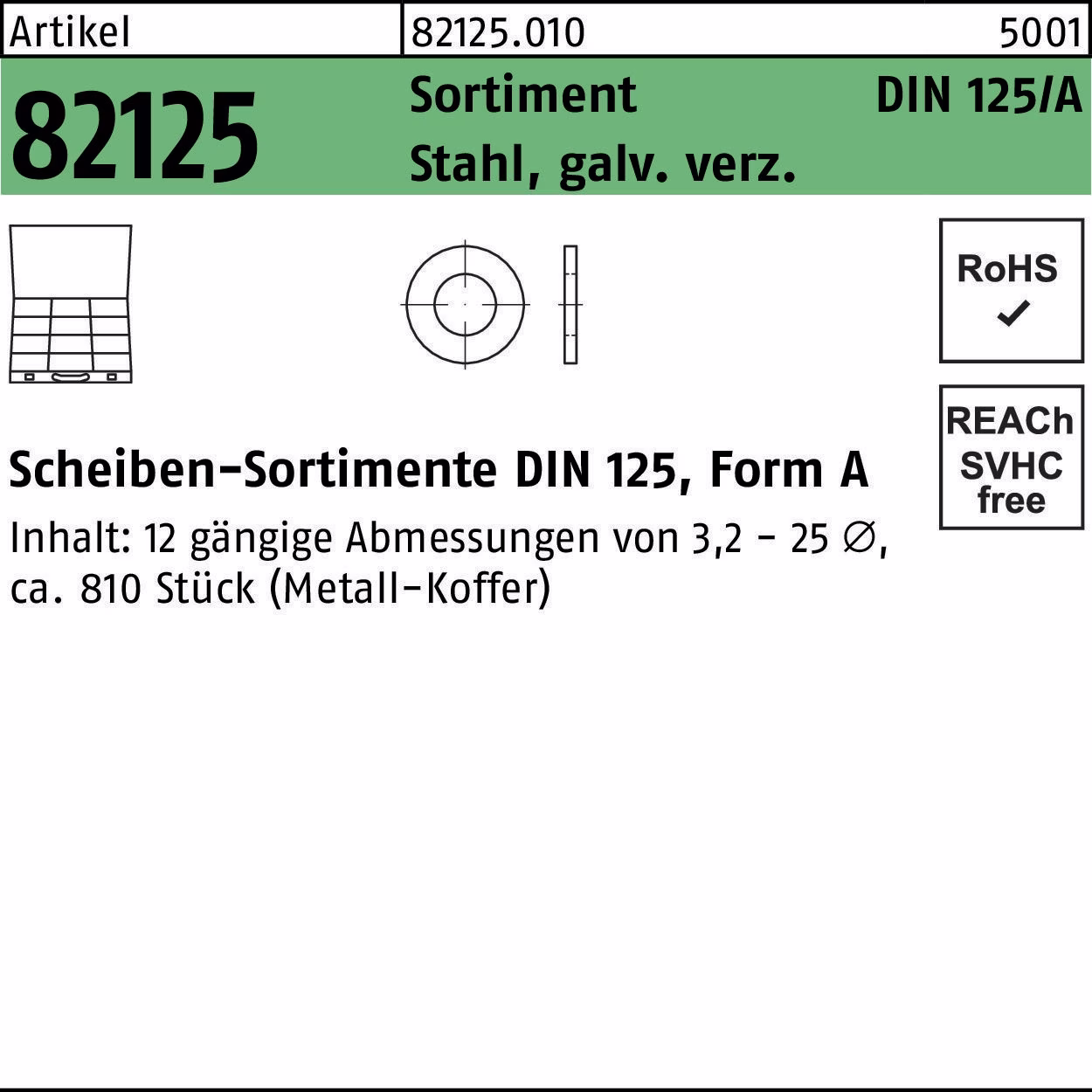 Scheibensortiment DIN 125 810tlg. Stahl galv.verz. 1 Stück