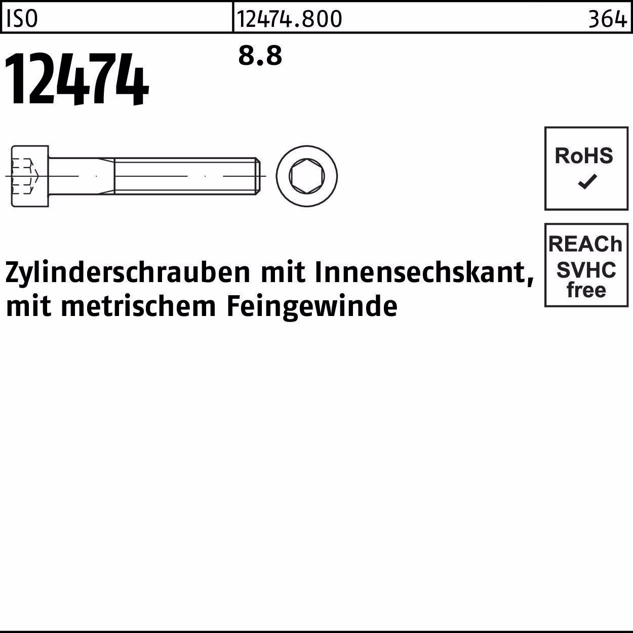 Zylinderschraube ISO 12474 Innen-6kt M16x1,5x 30 8.8 50 Stück