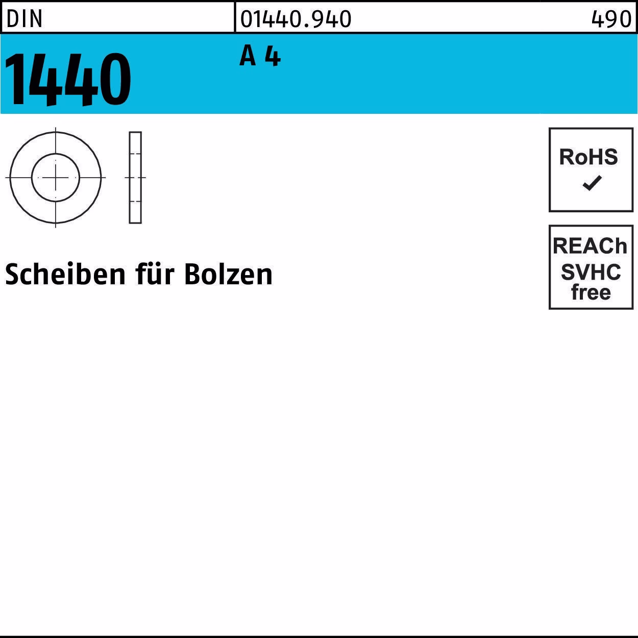 Scheibe DIN 1440 f.Bolzen 23x 36x 4 A 4 50 Stück