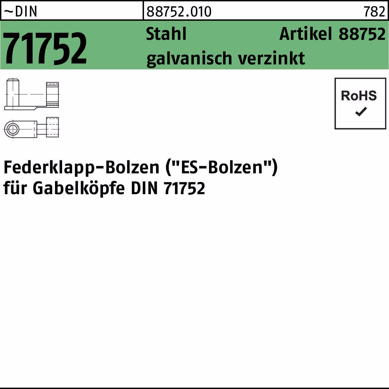 Federklappbolzen R 88752 ES Stahl galv.verz.