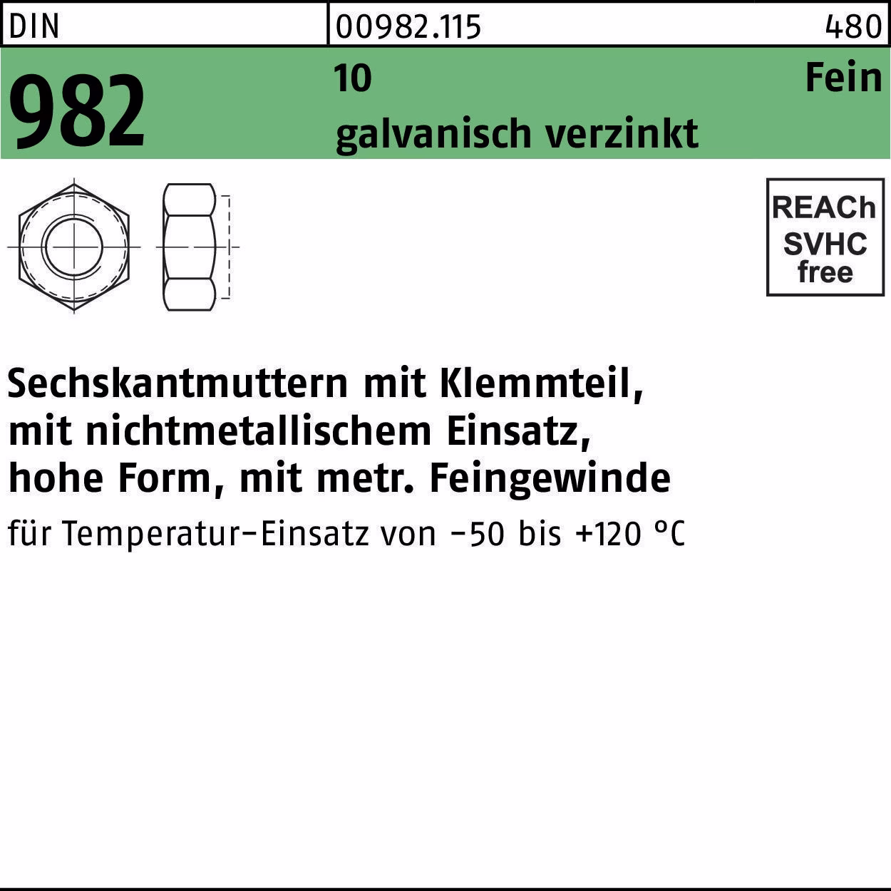 Sechskantmutter DIN 982 Klemmteil 10 galv.verz.