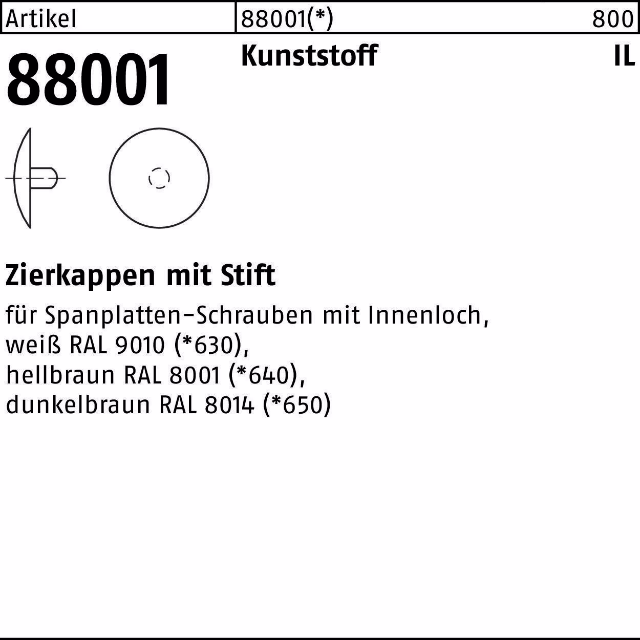 Zierkappe R 88001 Stift 2,5x Ku. 1000