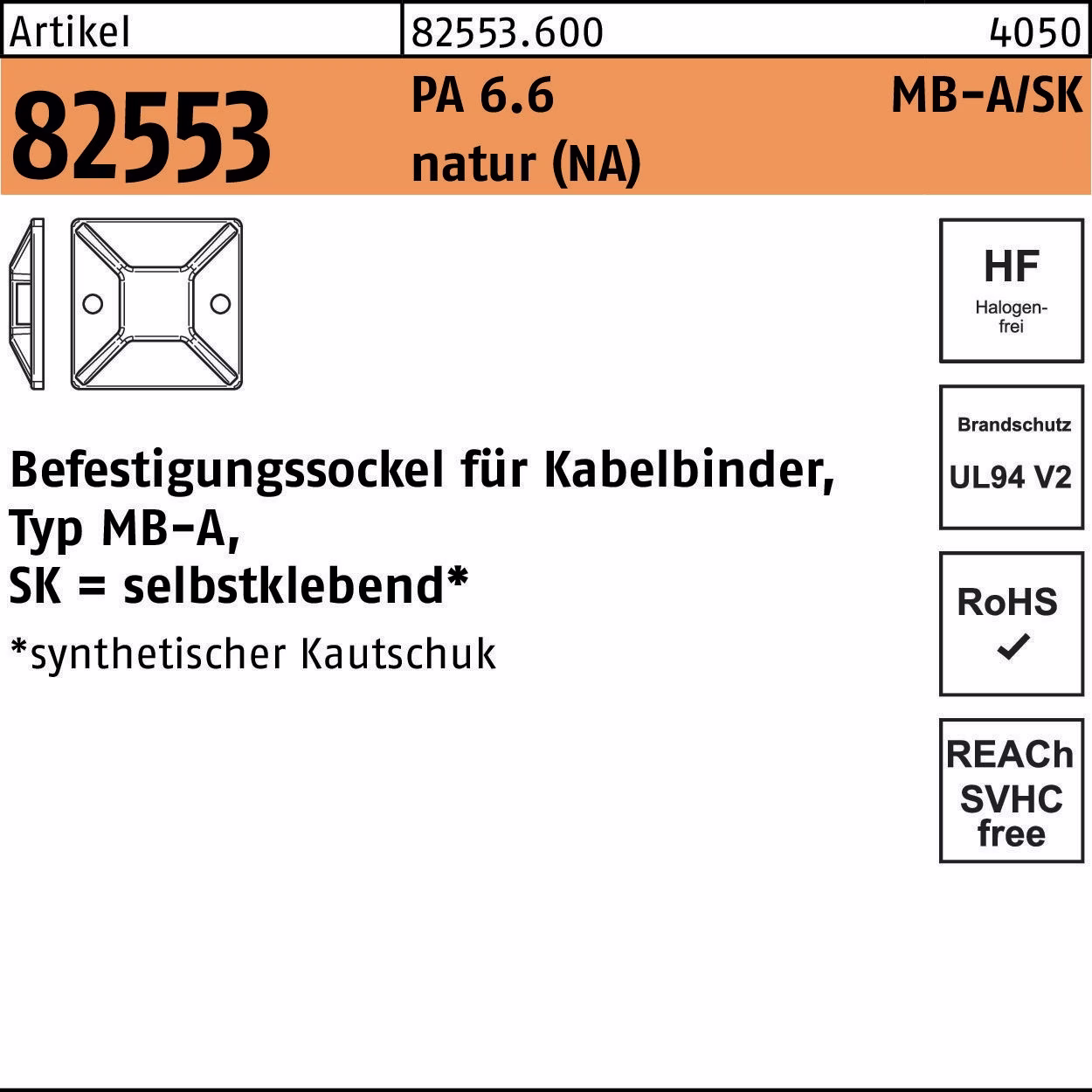 Befestigungssockel R 82553 5,4 Polyamid 6.6 natur 100 Stück