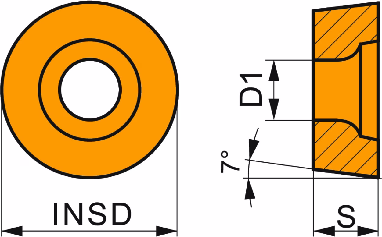 Drehwendeschneidplatte ISO RCGT 1003MOF-AL:HF7 Bohrungs-D. 4,4mm Farbe Silber
