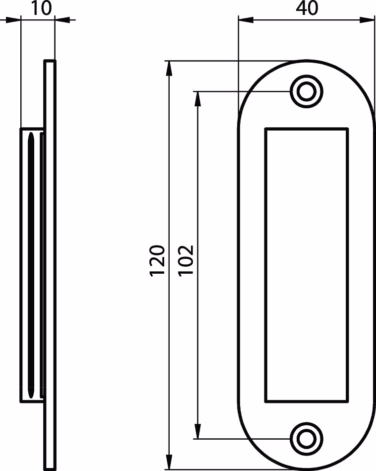 Schiebetürmuschel Alu.schwarz pulv.ov.2xD.5mm L.120mm B.40mm