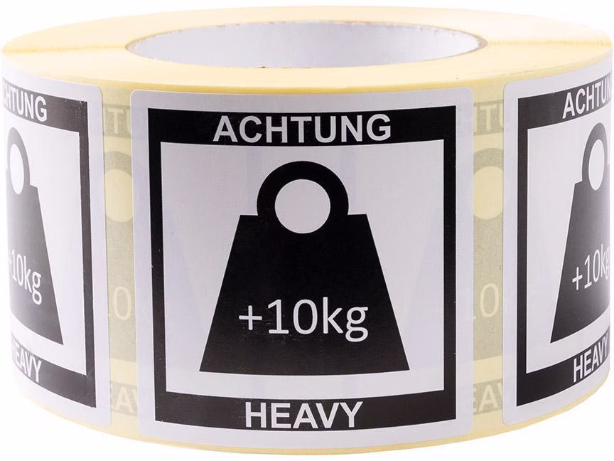Hinweisetikett Maße 70x70mm Papier weiß Symbol Zoll10kgZoll 1000 Etiketten/Rolle
