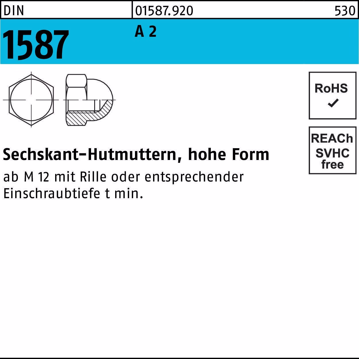 Sechskanthutmutter DIN 1587 M5 A 2 50 Stück