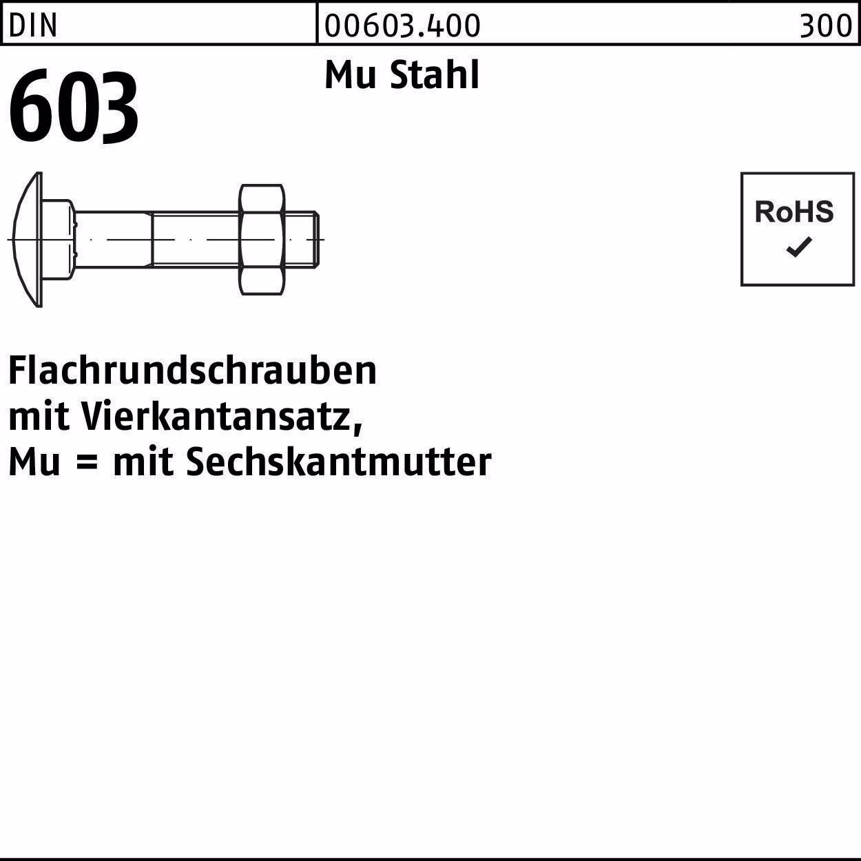 Flachrundschraube DIN 603 Vierkantansatz/6-ktmutter M8x170 Mu Stahl 4.6 50St.