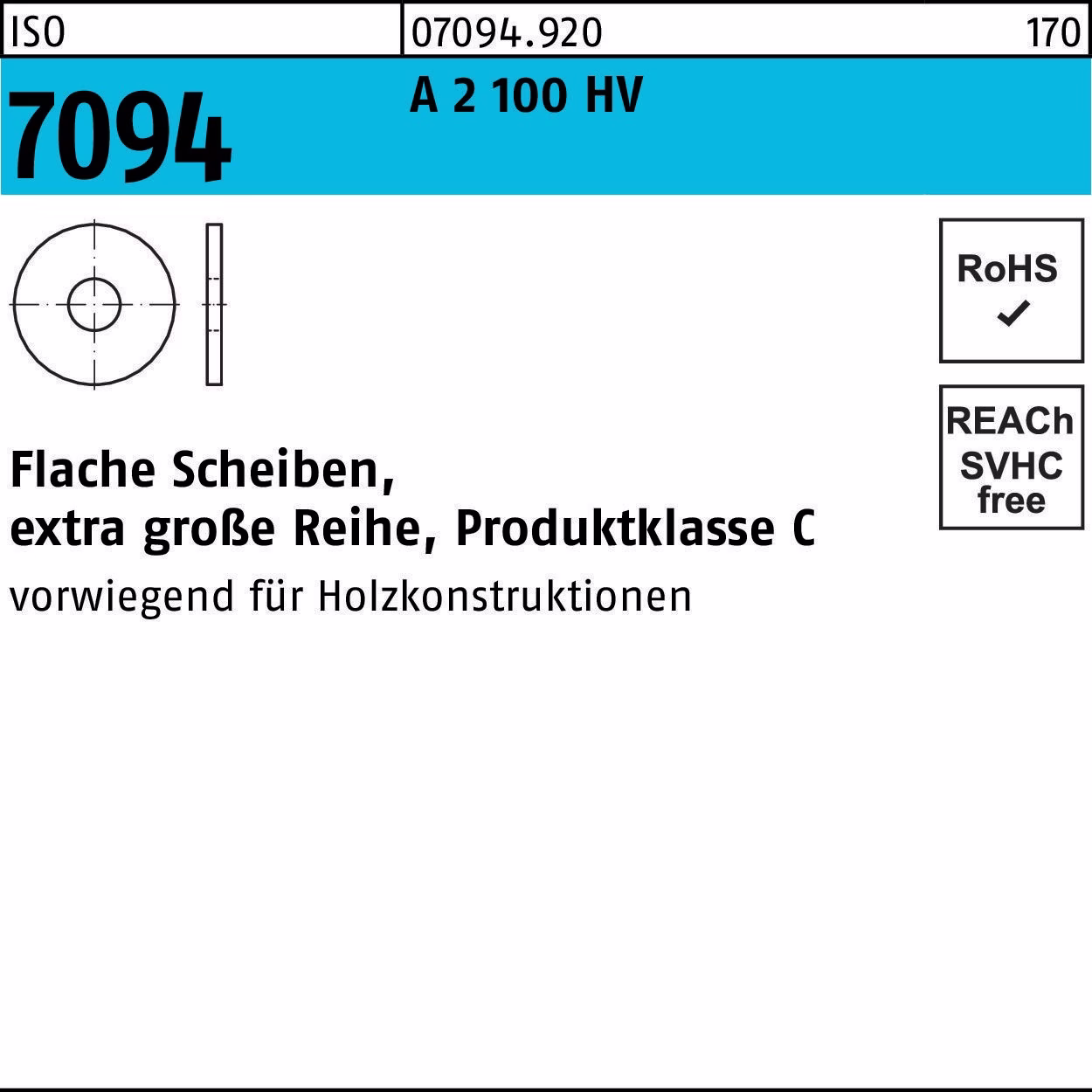 Unterlegscheibe ISO 7094 10 A 2 100 HV 50 Stück