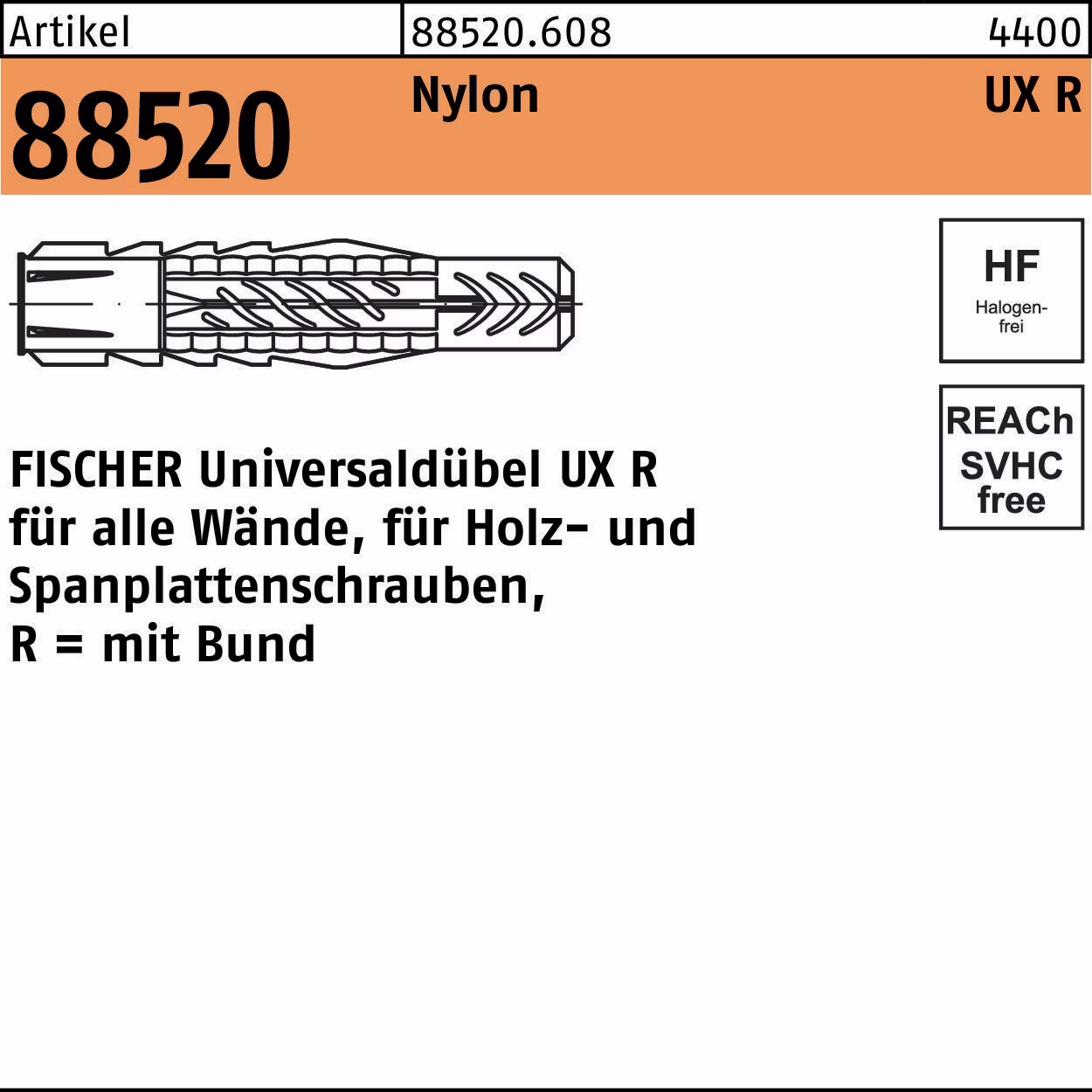 Universaldübel R 88520 UX 10x 60 R Nylon 50 Stück