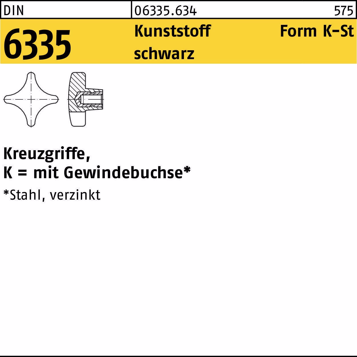 Kreuzgriff DIN 6335 Gewindedurchloch