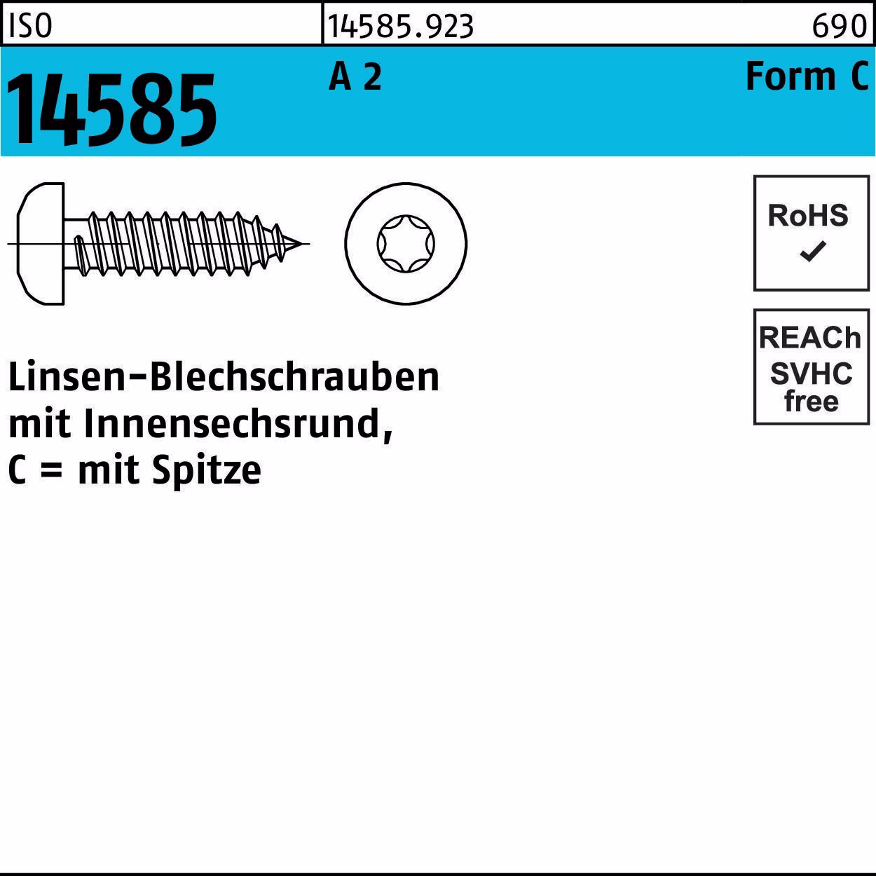 Linsenblechschraube ISO 14585 ISR 4,8x 70 -C A 2 T25 250 Stück