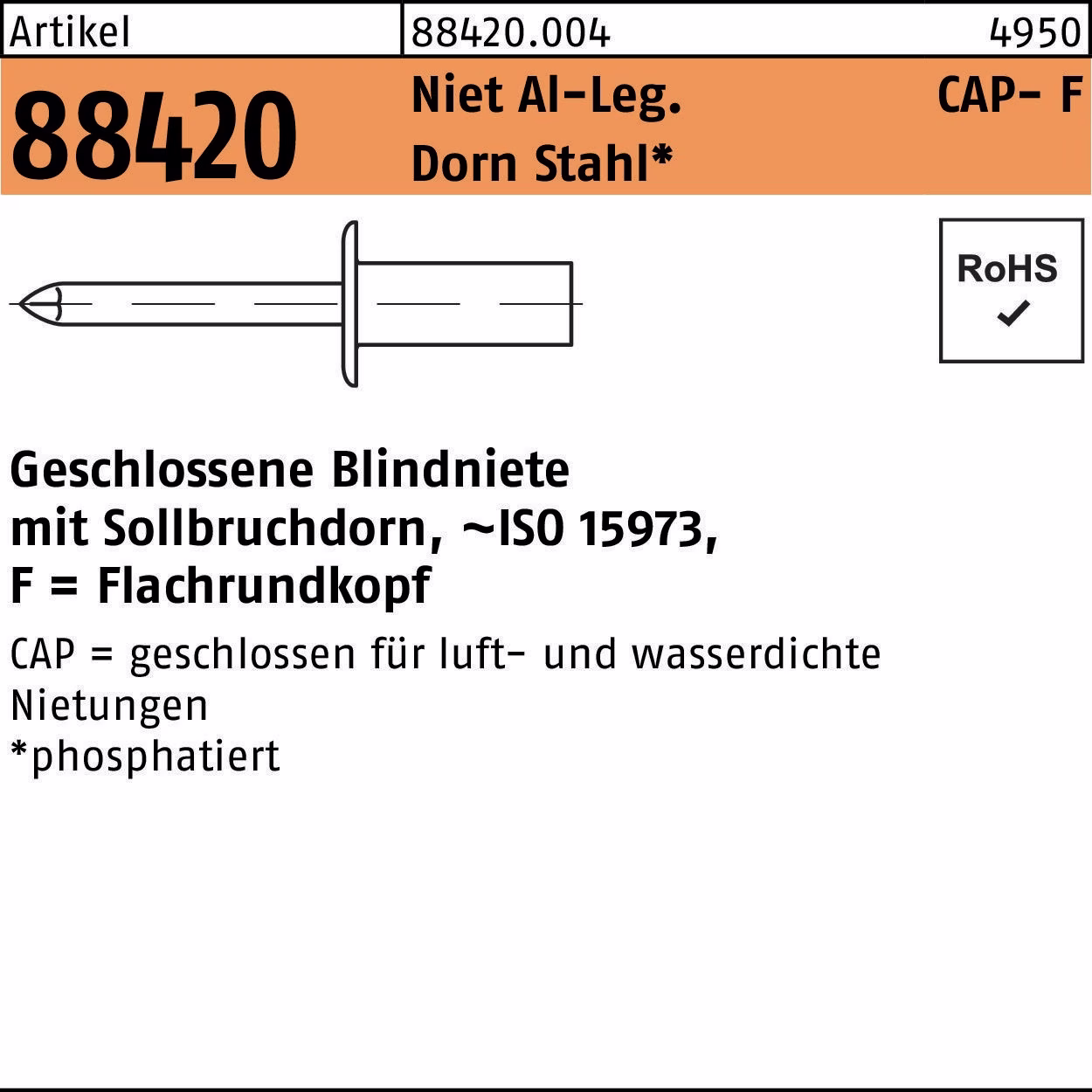 Blindniete R 88420 Flachrundkopf Niet Aluminium/Dorn