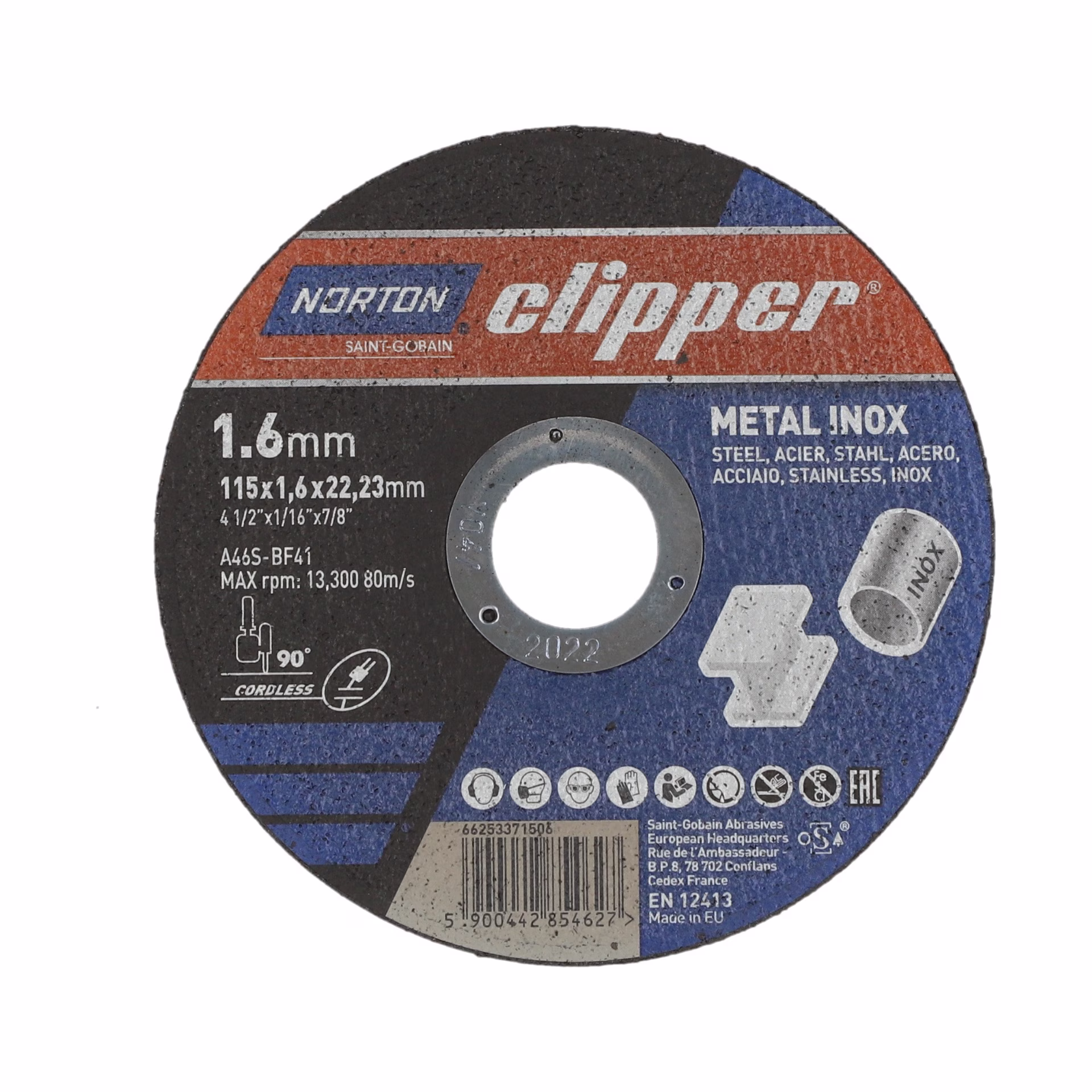 Trennscheibe D115x1,6mm Typ 41 Metall-Inox Bohr.22,23mm