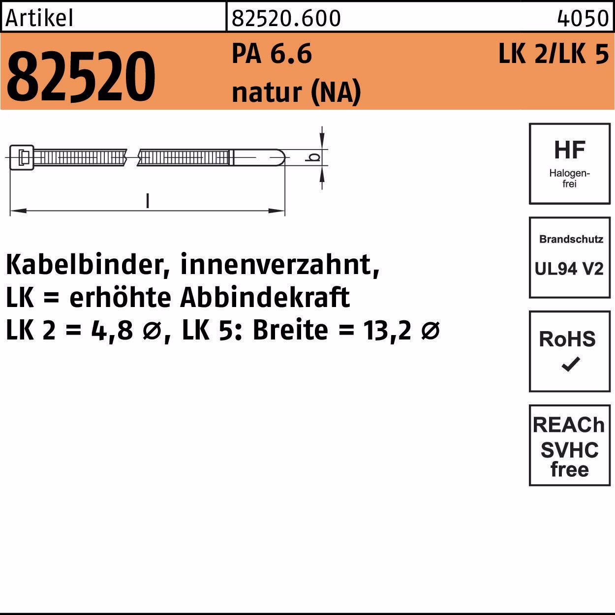 Kabelbinder R 82520 Polyamid 6.6 natur