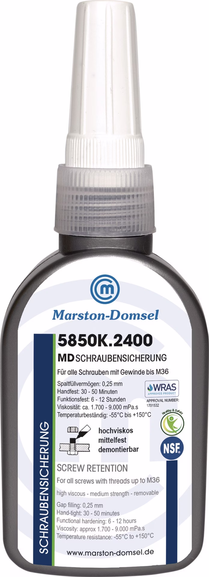 Schraubensicherung MD-5850K.2400 50 g mittelfest hochviskos blau NSF S6 MARSTON