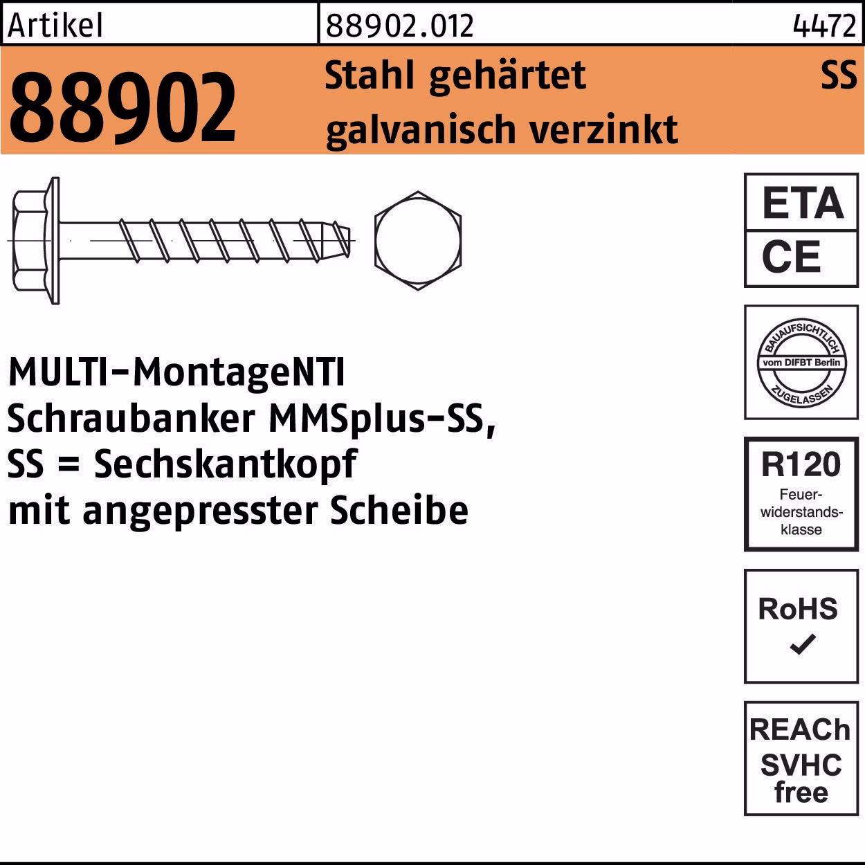 Schraubanker R 88902 MMSplus-SS Stahl gehärtet galvanisch verzinkt HECO