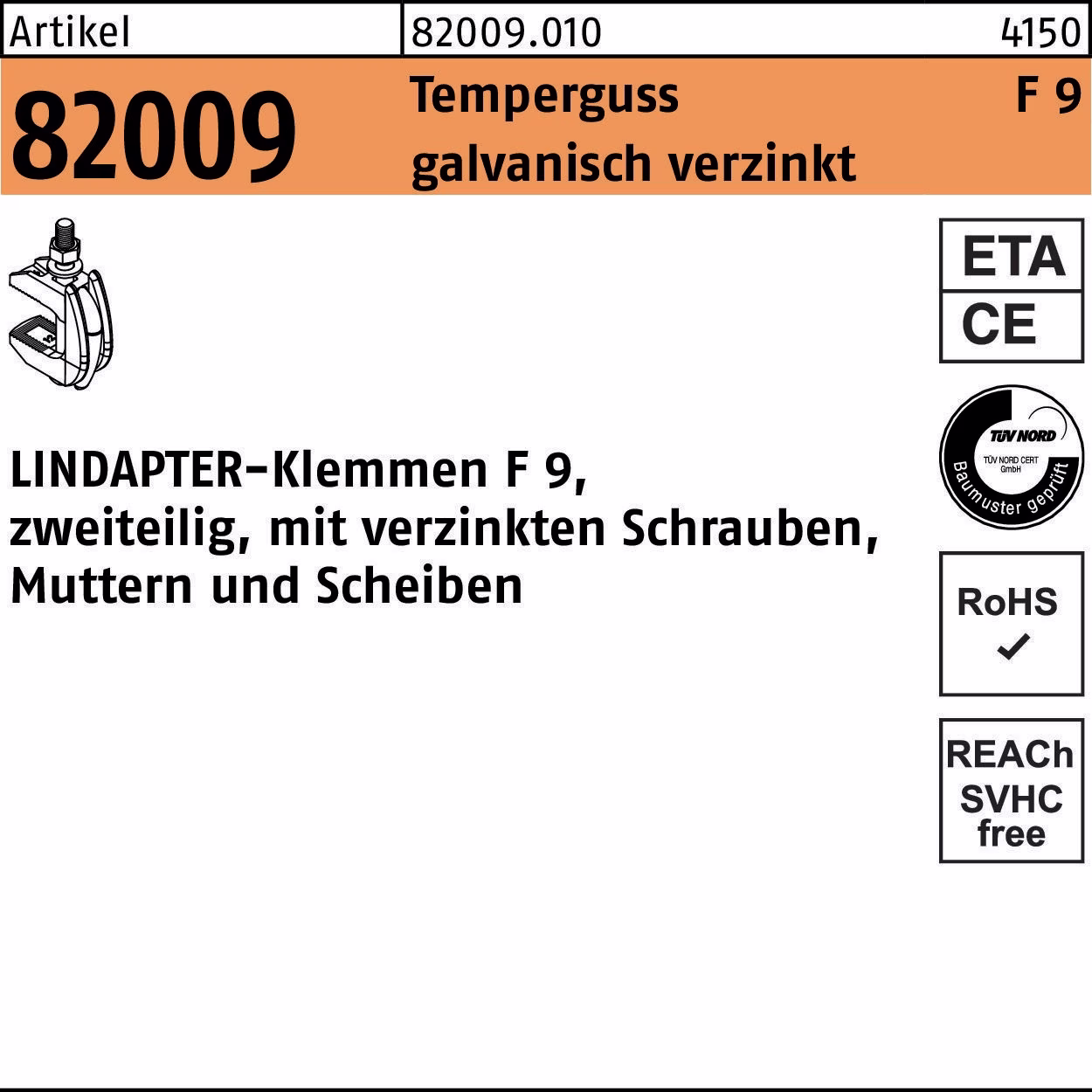 Klemme R 82009 GTW 40 F 9 M10/19 - 42 Temperguss galv.verz. 1St