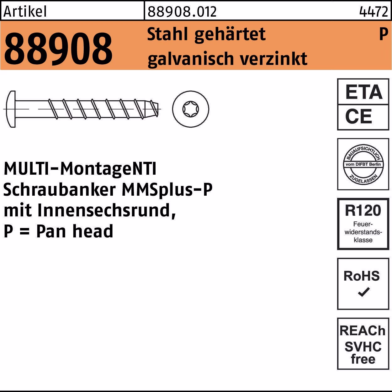 Schraubanker R 88908 MULTI-MONTI MMSplus-P Stahl gehärtet galvanisch verzinkt HECO