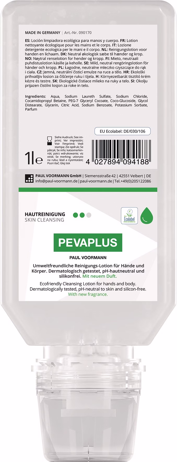Handreinigung PEVAPLUS 1l silikonfrei,pH-neutral Softflasche