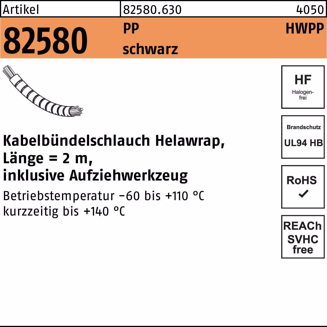 Kabelbündelschlauch R 82580 Helawrap 16 Polypropylen sw 1St