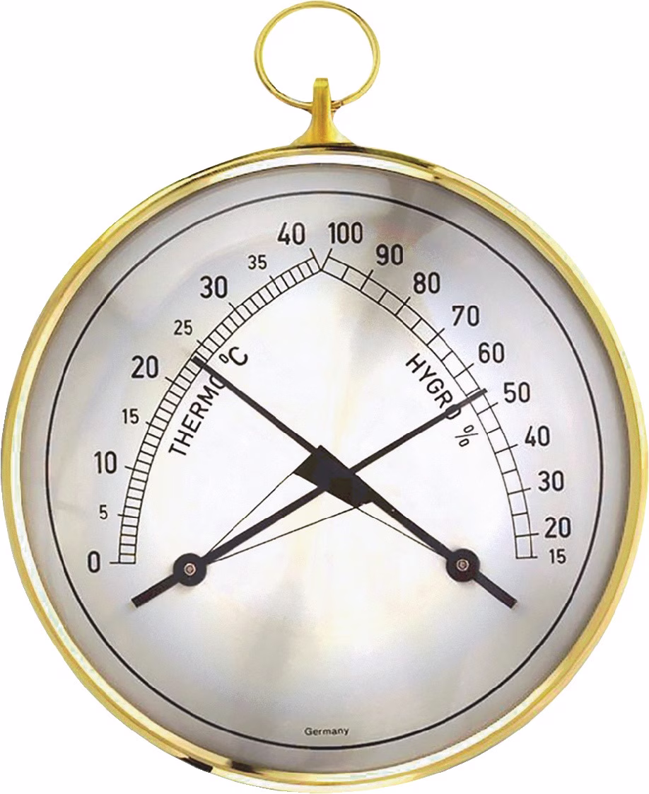 Thermo-Hygrometer Messber.0 b.40GradC/Luft 15-99% T.35mm Messingring