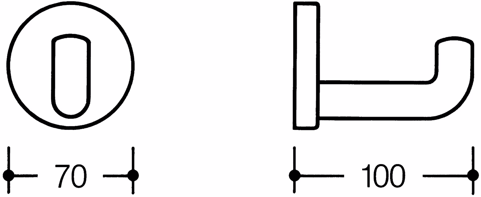 Einzelhaken 477.90.030 einfach A.100mm PA reinweiß 99 D.70mm