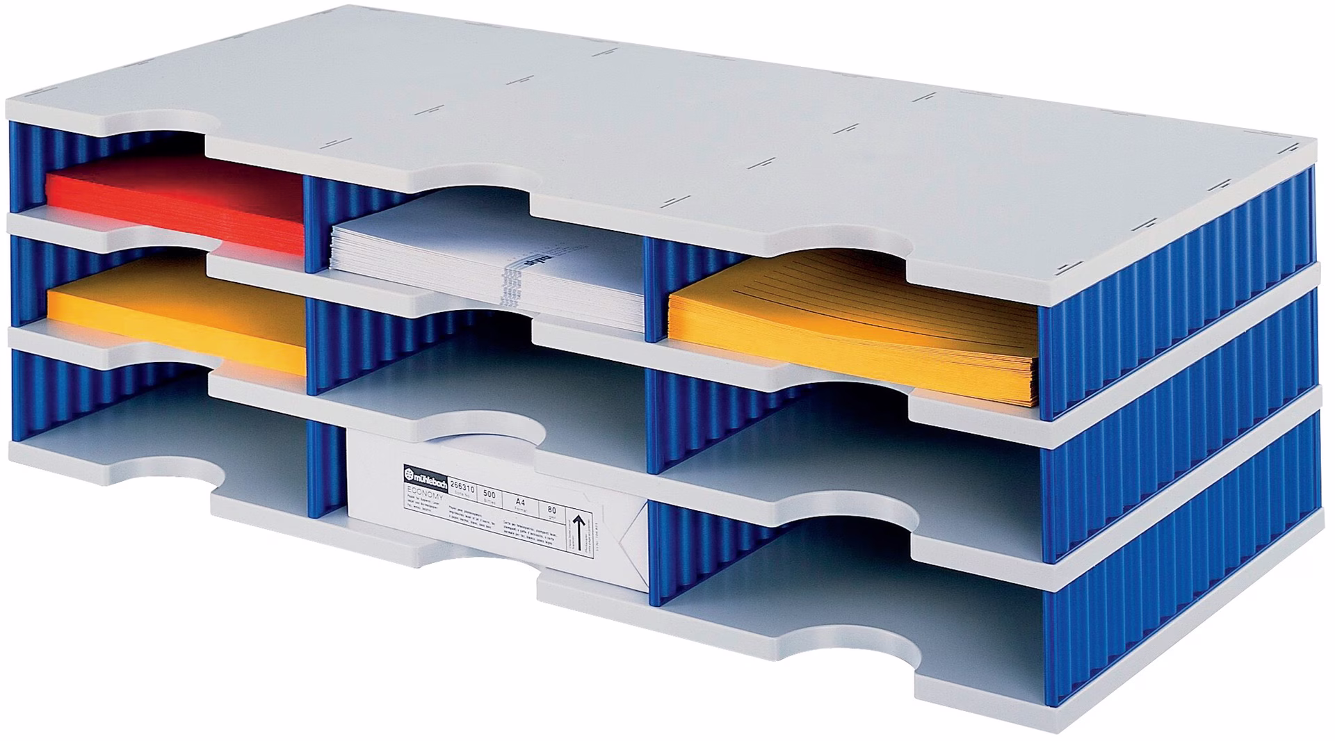 Sortierablage Trio Fächer Polystyrol grau/blau