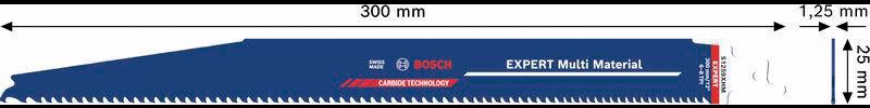 Säbelsägeblatt Expert Multimaterial L.300mm B.25mm TPI 6-8 3-4mm 1 St./Karte