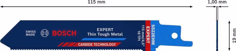Säbelsägeblatt Expert Thin Tough Metal L.115mm B.19mm TPI 18 1,4mm 1 St./Karte