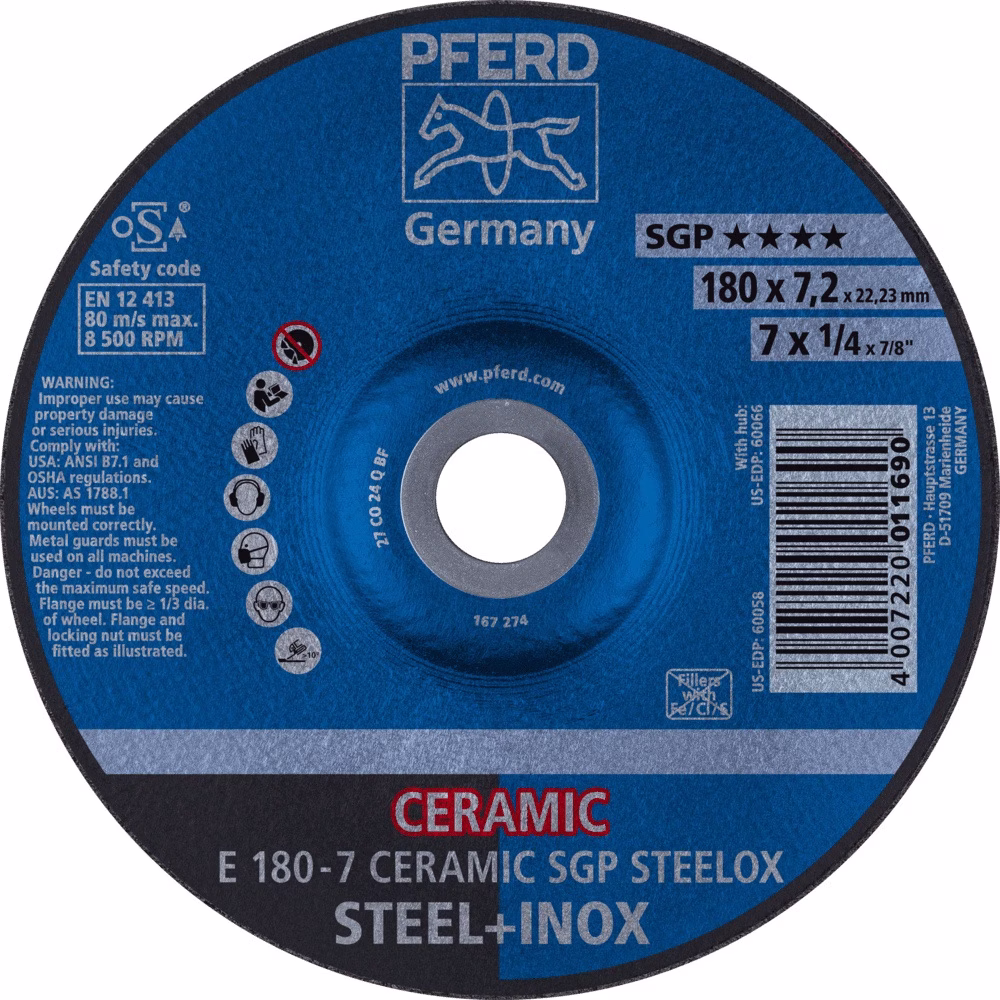 Schruppscheibe CERAMIC SGP STEELOX gekr.STA Bohr.22,23mm PFERD