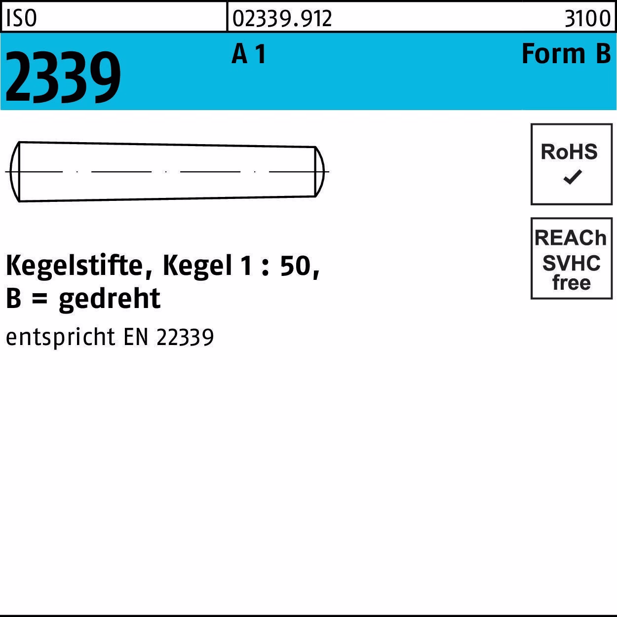Kegelstift ISO 2339 gedreht 1 Kegel 1:50