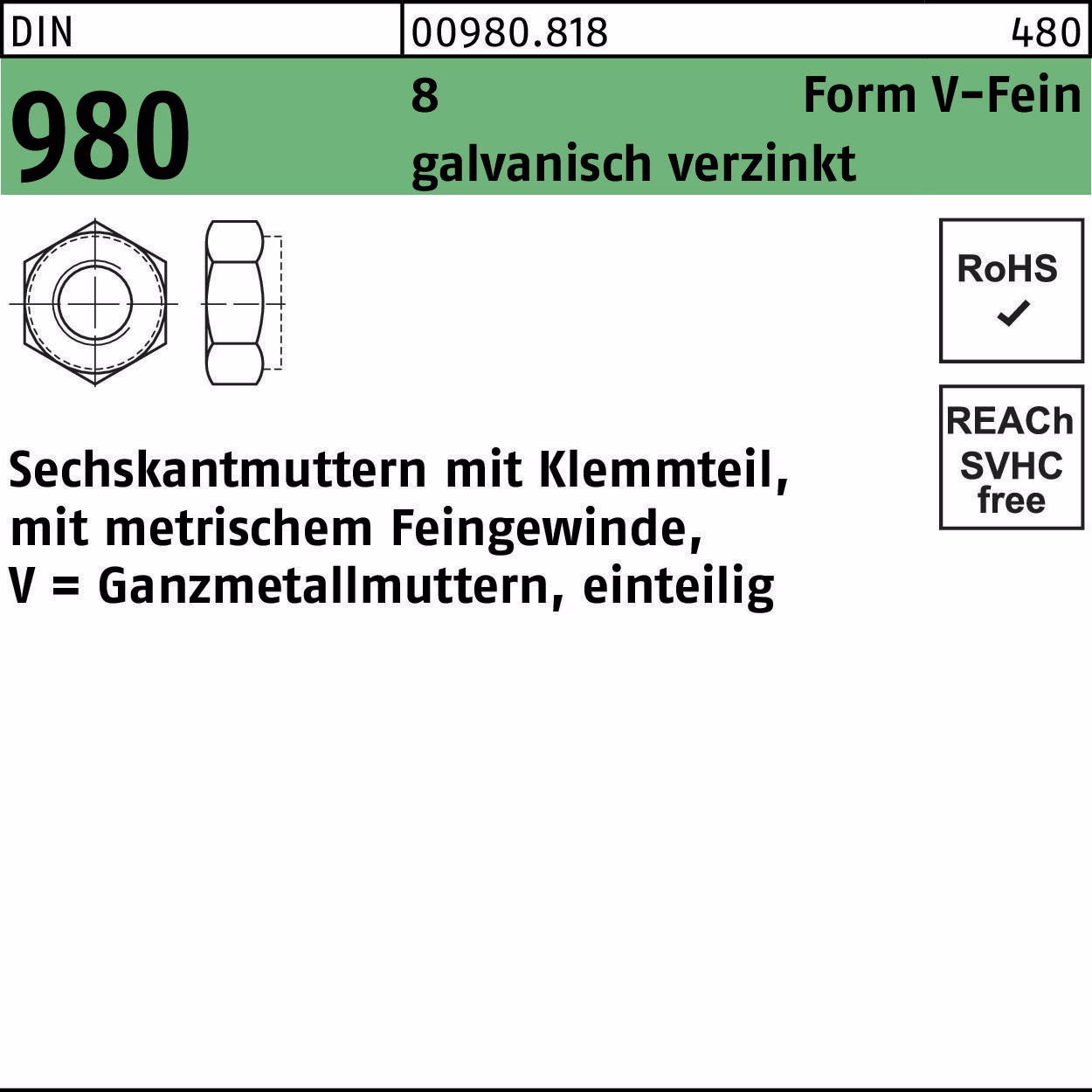 Sechskantmutter DIN 980 Klemmteil VM 8 galv.verz.