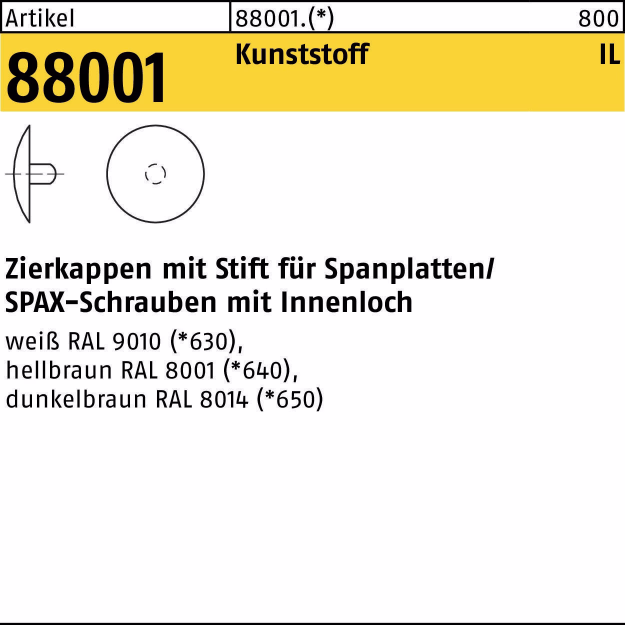 Zierkappe R 88001 Stift 2,5x 15 Ku. hellbraun 1000 Stück