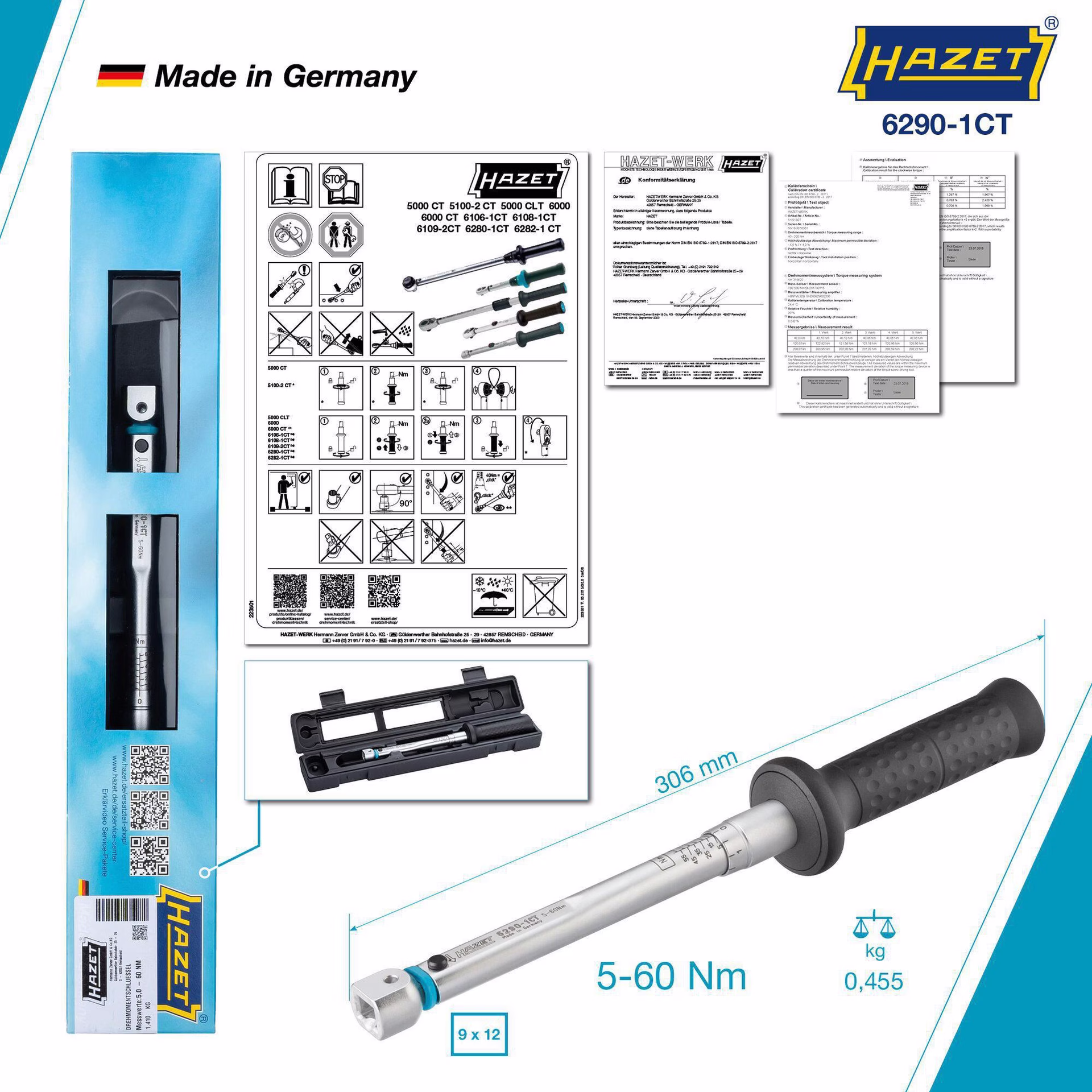 Drehmomentschlüssel 6290-1CT 5-60 Nm 9x12mm