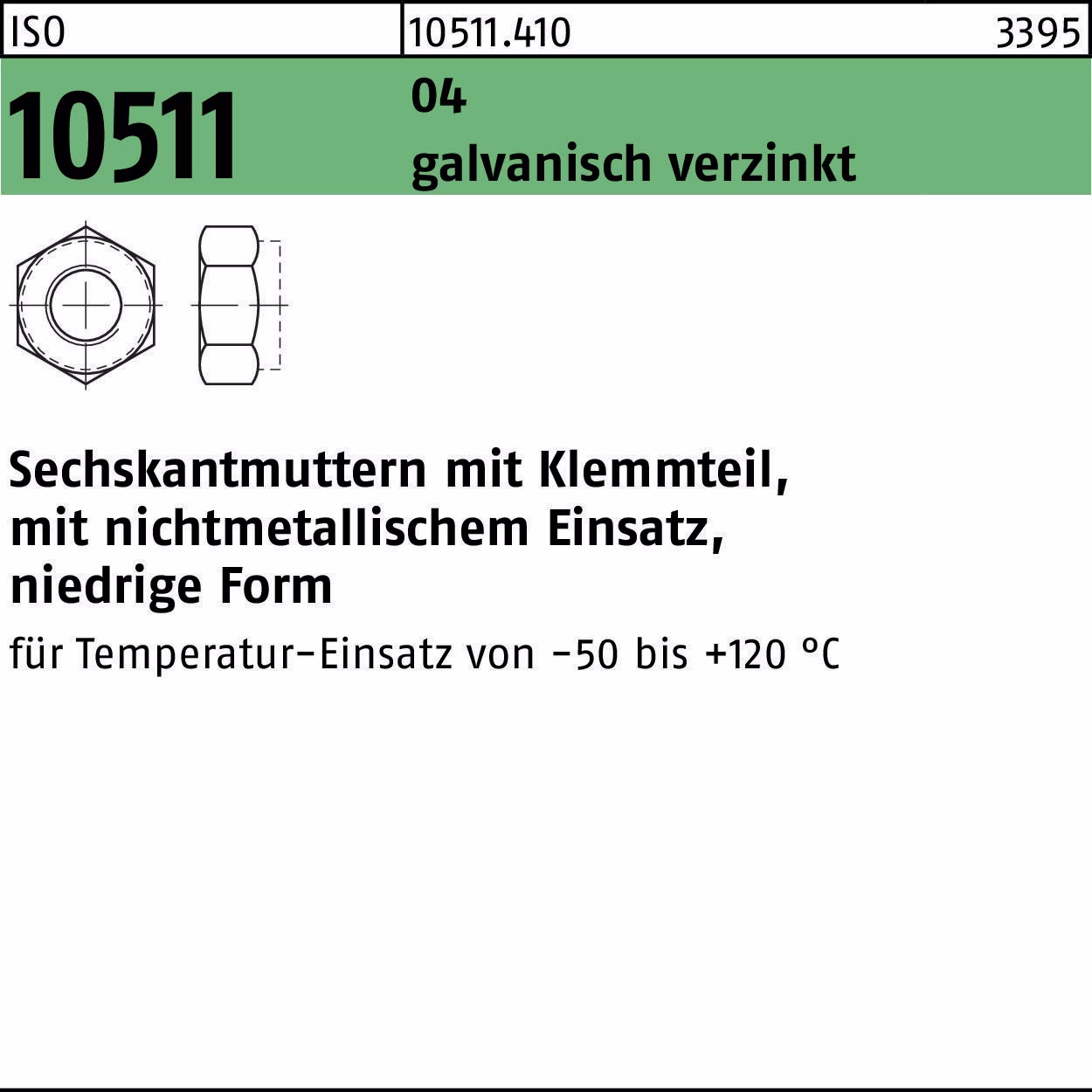 Sechskantmutter ISO 10511 Klemmteil M20 Automatenstahl galv.verz. 50St.