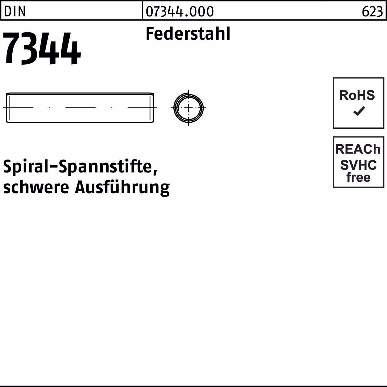 Spiralspannstift DIN 7344/ISO 8748 Federstahl schwere