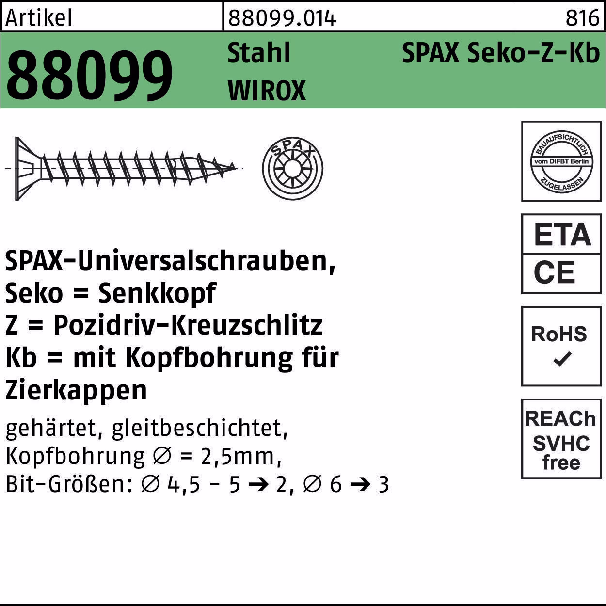 Spanplattenschraube R 88099 Seko PZ galv.verz. WIROX