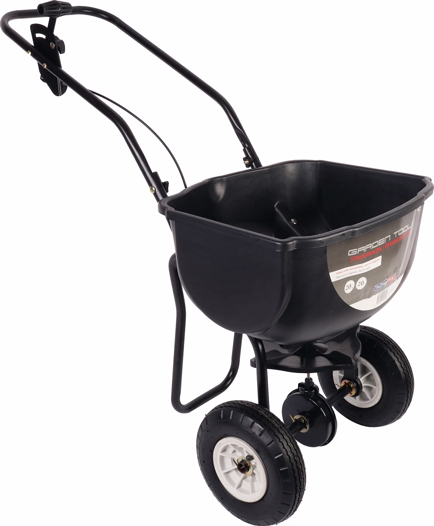 Streugutwagen 20l Ku.schwarz Bereifung Gummiräder luftbereift 10-15m