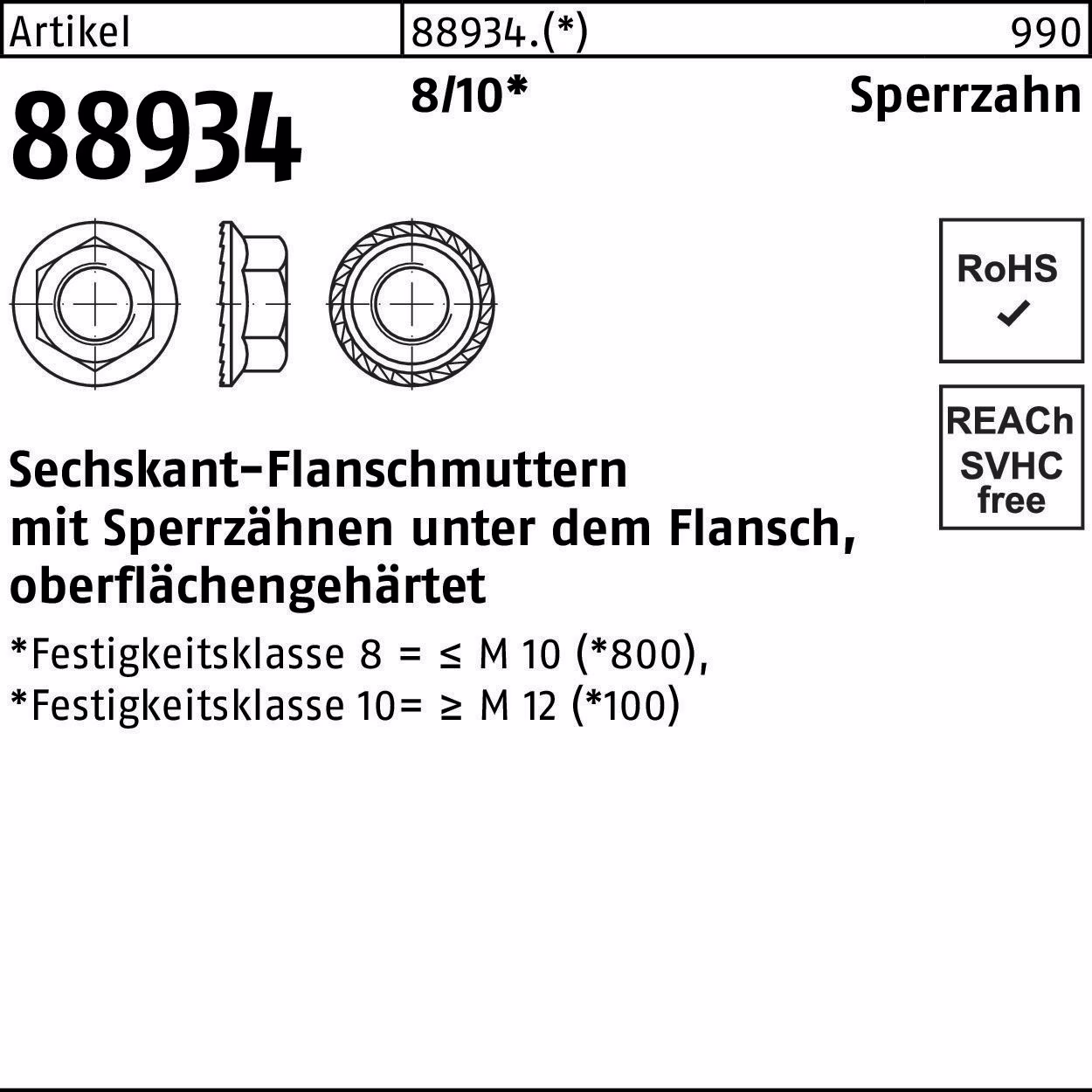 Sechskantflanschmutter R 88934 Sperrzahn M16 10 50 Stück